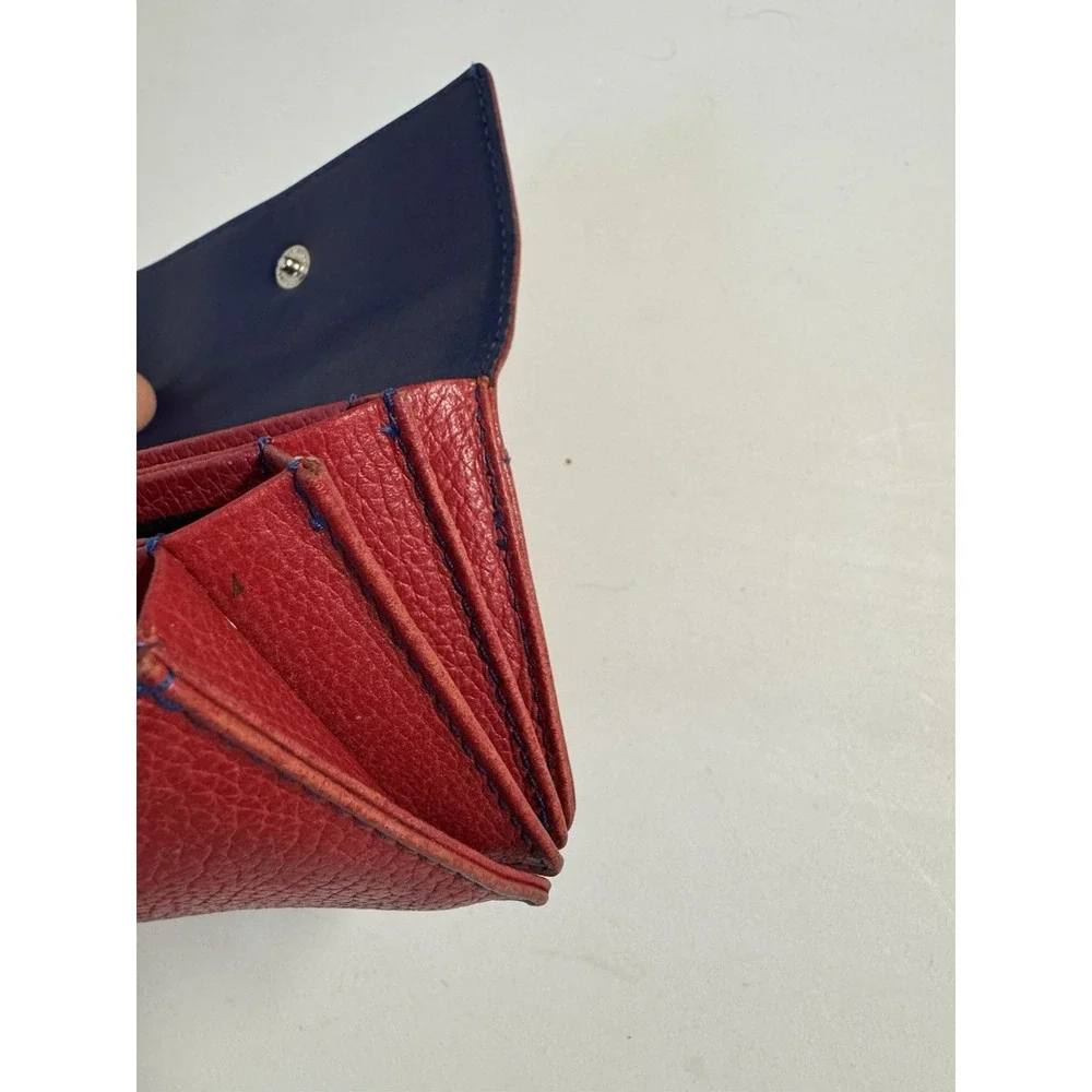 Vintage Coach Compact Wallet Red Leather Colorblock Blue Card Holder Coin Pouch